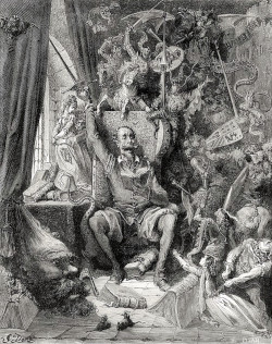 Ilustración de Don Quijote (Gustave Doré, Public domain, via [Wikimedia Commons](https://commons.wikimedia.org/wiki/File:Gustave_Dor%C3%A9_-_Miguel_de_Cervantes_-_Don_Quixote_-_Part_1_-_Chapter_1_-_Plate_1_%22A_world_of_disorderly_notions,_picked_out_of_his_books,_crowded_into_his_imagination%22.jpg))